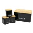 Set cutie paine si recipiente pentru zahar, cafea, ceai, oțel-bambus, negru, KingHoff