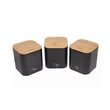 Set cutie paine si 3 recipiente pentru bucatarie, oțel-bambus, negru, KingHoff