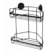 Etajera baie dubla, neagra, din otel, prindere cu ventuze, dimensiuni 26 x 30,3 x 14,5 cm, Sepio