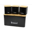 Set cutie paine si recipiente pentru zahar, cafea, ceai, oțel-bambus, negru, KingHoff