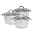 Set de 3 oale din inox cu capac sticla, dimensiuni 16cm, 18cm, 20 cm, gri, Kinghoff