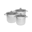 Set 3 oale din inox, cu capac sticla, 5.6l, 7.2l, 9l, KingHoff
