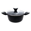 Set 6 oale din aluminiu turnat, cu strat marmorat, capac sticla, 16, 20,24,28cm, negru, Klausberg