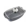 Vas termorezistent cu capac din sticla, dreptunghilar, pentru cuptor, aluminiu, strat antiaderent, 32 x 11 cm, capacitate 5.1 litri, alb, Onix Florina