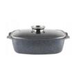 Vas termorezistent cu capac din sticla, dreptunghilar, pentru cuptor, aluminiu, strat antiaderent, 32 x 11 cm, capacitate 5.1 litri, alb, Onix Florina