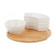 Set boluri pentru servire, din portelan, cu suport din bambus, 5 piese, alb, Florina