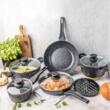 Set 12 piese, oala cu capac 4.4l, 2.4l, 1.2l, tigaie 28cm, 24cm, aluminiu turnat,  marmorate, Klausberg