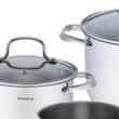  Set de 5 oale din inox, cu capac, premium, compatibil cu toate tipurile de aragaz, gri, Klausberg