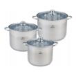 Set 3 oale din Inox cu capac sticla, 4.1l,  5.6l, 7.2l KingHoff