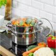 Oala pentru fiert cu abur, din inox, cu capac, 5 litri, 24 cm, Klausberg