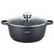 Cratita din aluminiu turnat, cu strat marmorat, cu capac din sticla, 24 cm, 4.5 litri, negru, Kinghoff