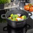 Cratita din aluminiu turnat, cu strat marmorat, cu capac din sticla, 24 cm, 4.5 litri, negru, Kinghoff