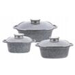 Set 3 oale din aluminiu turnat, cu strat marmorat, capac sticla, 20,24,28cm Klausberg