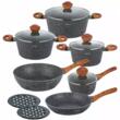 Set 6 oale din aluminiu turnat, cu strat marmorat gri, capac sticla, 16, 20,24,28cm, Klausberg