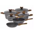 Set 6 oale din aluminiu turnat, cu strat marmorat gri, capac sticla, 16, 20,24,28cm, Klausberg