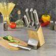 Set cutite Inox, 6 piese, suport patrat din lemn, maner ABS gri cu negru, KingHoff