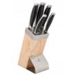 Set cutite Inox, 6 piese, suport patrat din lemn, maner ABS gri cu negru, KingHoff