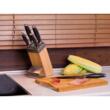 Set cutite Inox, 6 piese, suport patrat din lemn, maner ABS gri cu negru, KingHoff