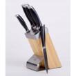 Set cutite Inox, 6 piese, suport patrat din lemn, maner ABS gri cu negru, KingHoff