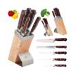 Set cutite Inox, 6 piese, suport patrat din lemn, mâner Pakka maro, KingHoff