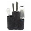 Suport ustensile bucatarie, 3 in 1, recipient cutite, tacamuri, polonice, negru, KingHoff 