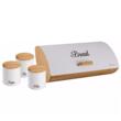Set cutie paine din bambus cu capac otel si 3 recipiente pentru bucatarie, alb, Kassel