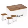 Cutie pentru paine si 3 recipiente, otel, 11,5x11,5x12,3 cm alba Kinghoff