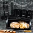 Set cutie pentru paine, recipiente pentru ceai, cafea, zahar, suport pentru pahare si suport pentru servetele, negru, Klausberg