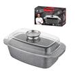 Vas termorezistent cu capac din aluminiu dreptunghilar pentru cuptor, 32 x 11 cm, capacitate 4.5 litri, alb, Vulcano Florina