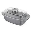 Vas termorezistent cu capac din aluminiu dreptunghilar pentru cuptor, 32 x 11 cm, capacitate 4.5 litri, alb, Vulcano Florina