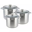 Set 3 oale din inox, cu capac sticla, 11.1l, 13.5l, 16.2l, KingHoff