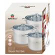 Set 3 oale din inox, cu capac sticla, 11.1l, 13.5l, 16.2l, KingHoff