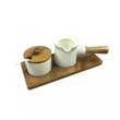 Recipiente pentru zahar si lapte, set de 2, portelan si lemn de acacia, Kassel