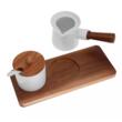 Recipiente pentru zahar si lapte, set de 2, portelan si lemn de acacia, Kassel
