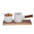 Recipiente pentru zahar si lapte, set de 2, portelan si lemn de acacia, Kassel