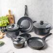 Set oale cu capac si tigai de inalta calitate, aluminiu turnat, strat marmorat,12 piese,  Klausberg