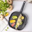 Tigaie tip grill, din aluminiu turnat, marmorata, neagra, 28cm, Klausberg