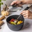 Cratita cu capac, din aluminiu turnat, marmorata, neagra, 16cm, 1.37l,  Klausberg