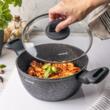 Oala cu capac, aluminiu turnat, marmorata, neagra, 20cm, 2.36l, Klausberg