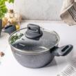 Oala cu capac, aluminiu turnat, marmorata, neagra, 20cm, 2.36l, Klausberg