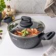 Oala cu capac, aluminiu turnat, marmorata, neagra, 20cm, 2.36l, Klausberg