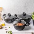 Set 3 oale din aluminiu turnat, marmorate, 20/24/28cm, cu capac, Klausberg