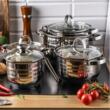 Set 5 oale, din inox, cu capac, manere argintii 14/16/18/20/24cm, Klausberg