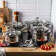 Set 5 oale, din inox, cu capac, manere argintii 16/18/20/24/16cm, Klausberg