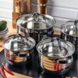 Set 4 oale, din inox, cu capac, manere negre ,16/18/20/24cm, Klausberg