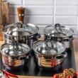 Set 4 oale, din inox, cu capac, manere negre ,16/18/20/24cm, Klausberg