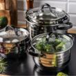Set 4 oale, din inox, cu capac, manere negre ,16/18/20/24cm, Klausberg