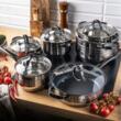 Set 6 oale, inox, cu capac, manere negre ,16/18/20/24/16/24cm, Klausberg