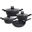 Set 4 vase de gatit, oale din aluminiu turnat, marmoarate, 20/24/28/24cm, Klausberg
