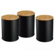 Recipiente pentru cafea, ceai, zahar, inox-bambus, negru, rotund, 3 piese, Klausberg